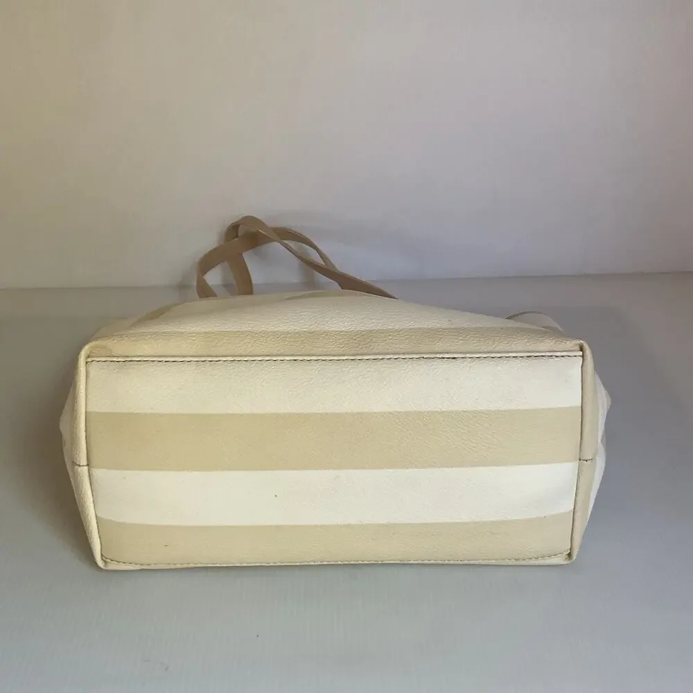 Kate Spade New York Striped Tote Bag Cream Beige Spade Charm Bow Shopper